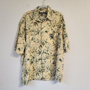 Tori Richard 100% Silk Men Size XXL Yellow Cream Button Up Pocket Short Sleeve